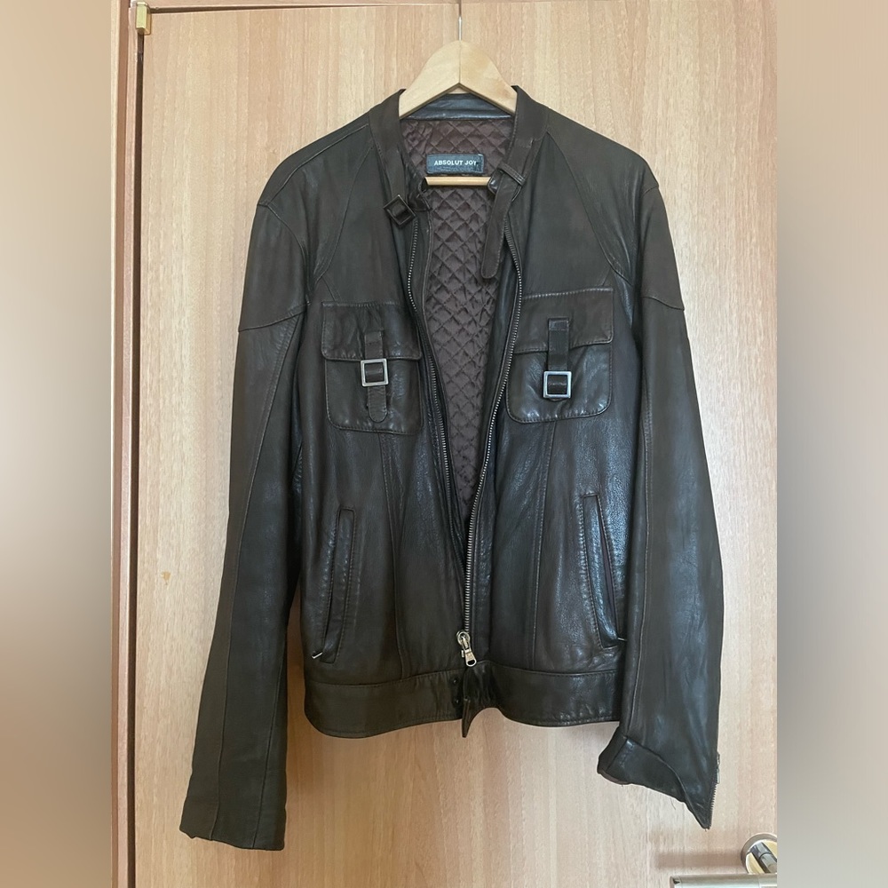Absolute Joy - Men’s Leather Jacket - Dark Brown - size Medium